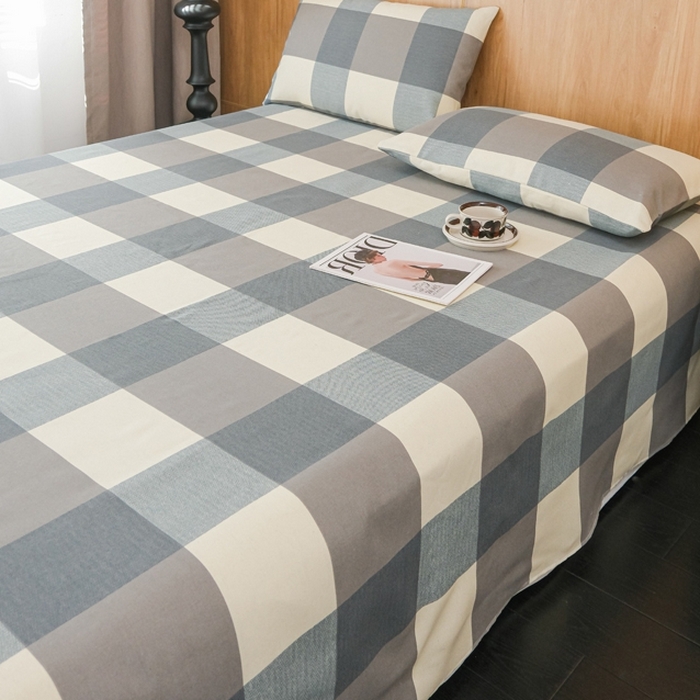 91家纺网 家纺一手货源 找家纺 慕绸家纺（原萌宝老粗布厂家） 2025新款老粗布老帆布空调软凉席原棉粗纱系列床单三件套 苏格蓝