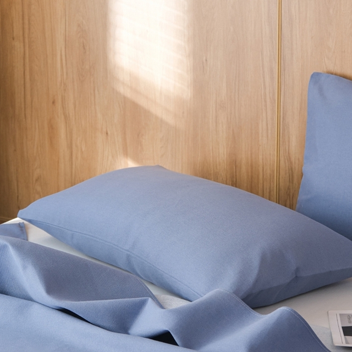 91家纺网 家纺一手货源 找家纺 慕绸家纺（原萌宝老粗布厂家） 2025新款老粗布老帆布空调软凉席原棉粗纱系列床单三件套 冰岛蓝