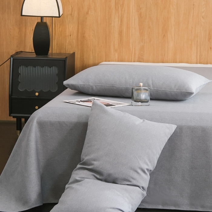 91家纺网 家纺一手货源 找家纺 慕绸家纺（原萌宝老粗布厂家） 2025新款老粗布老帆布空调软凉席原棉粗纱系列床单三件套 冰川灰