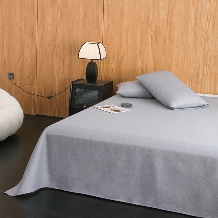 91家纺网 家纺一手货源 找家纺 慕绸家纺（原萌宝老粗布厂家） 2025新款老粗布老帆布空调软凉席原棉粗纱系列床单三件套 冰川灰