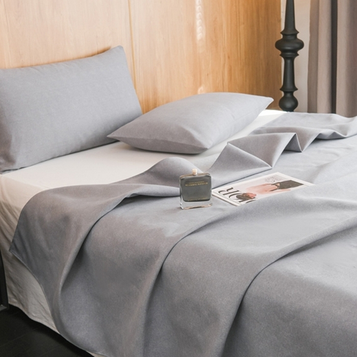 91家纺网 家纺一手货源 找家纺 慕绸家纺（原萌宝老粗布厂家） 2025新款老粗布老帆布空调软凉席原棉粗纱系列床单三件套 冰川灰