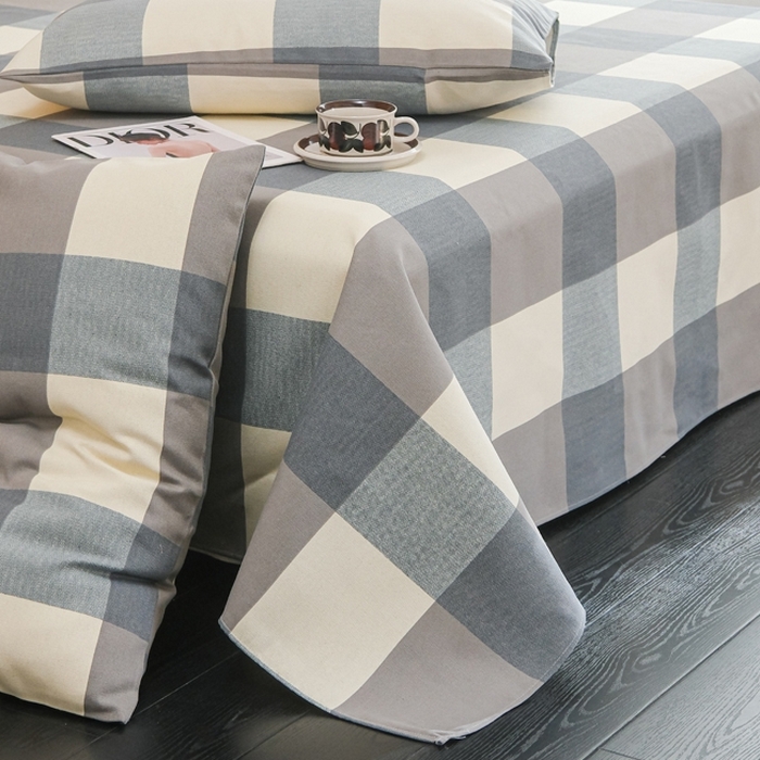 91家纺网 家纺一手货源 找家纺 慕绸家纺（原萌宝老粗布厂家） 2025新款老粗布老帆布空调软凉席原棉粗纱系列床单三件套 苏格蓝