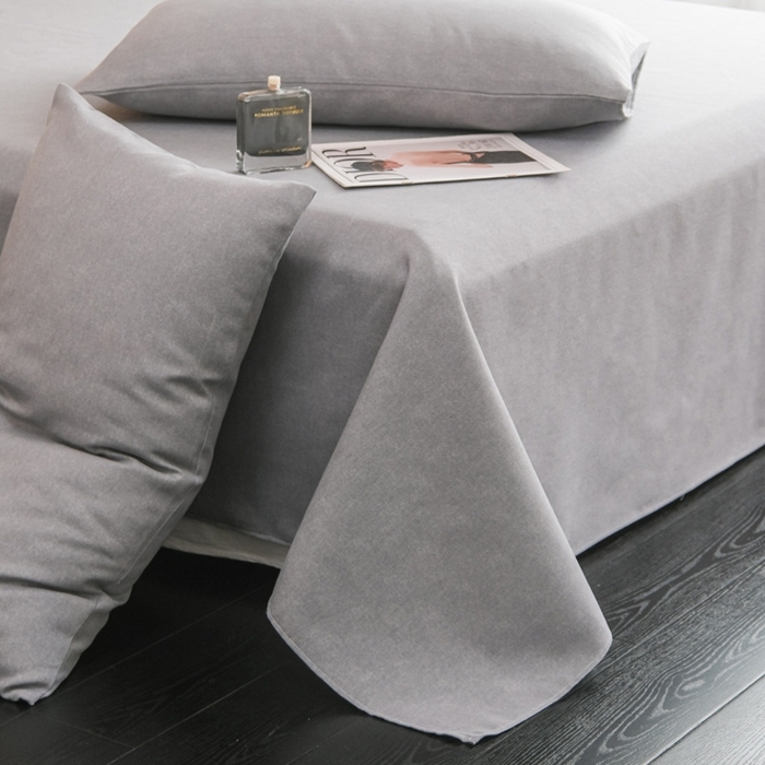 91家纺网 家纺一手货源 找家纺 慕绸家纺（原萌宝老粗布厂家） 2025新款老粗布老帆布空调软凉席原棉粗纱系列床单三件套 冰川灰