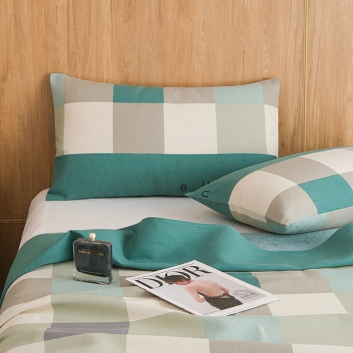 91家纺网 家纺一手货源 找家纺 慕绸家纺（原萌宝老粗布厂家） 2025新款老粗布老帆布空调软凉席原棉粗纱系列床单三件套 绿格先生