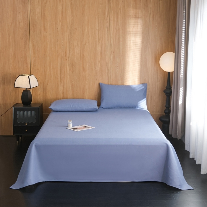 91家纺网 家纺一手货源 找家纺 慕绸家纺（原萌宝老粗布厂家） 2025新款老粗布老帆布空调软凉席原棉粗纱系列床单三件套 冰岛蓝