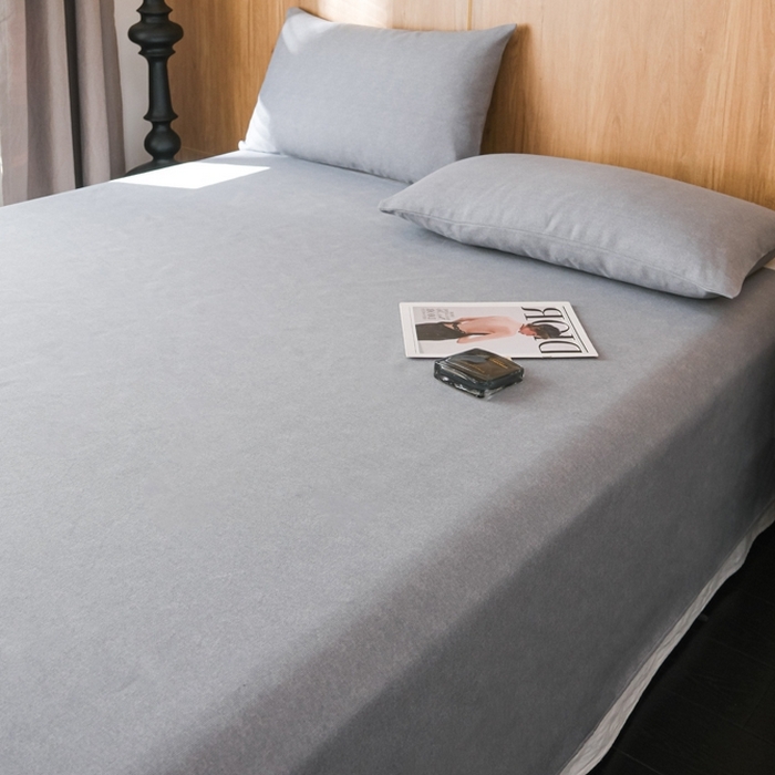 91家纺网 家纺一手货源 找家纺 慕绸家纺（原萌宝老粗布厂家） 2025新款老粗布老帆布空调软凉席原棉粗纱系列床单三件套 冰川灰