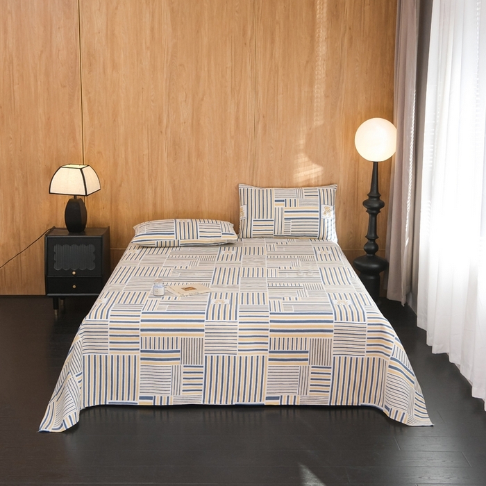 91家纺网 家纺一手货源 找家纺 慕绸家纺（原萌宝老粗布厂家） 2025新款老粗布老帆布空调软凉席原棉粗纱系列床单三件套 条条熊