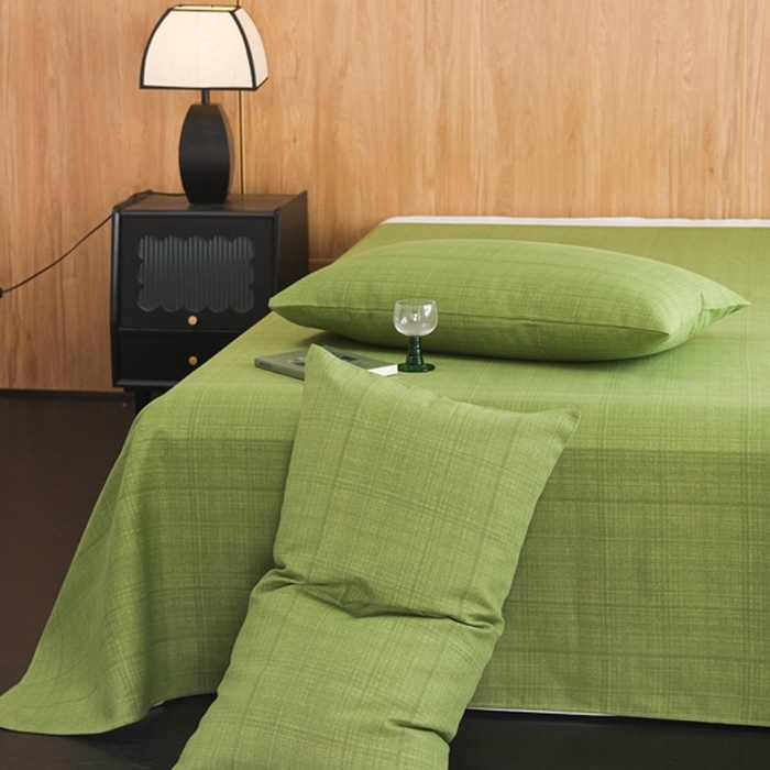 91家纺网 家纺一手货源 找家纺 慕绸家纺（原萌宝老粗布厂家） 2025新款老粗布老帆布空调软凉席原棉粗纱系列床单三件套 抹茶绿