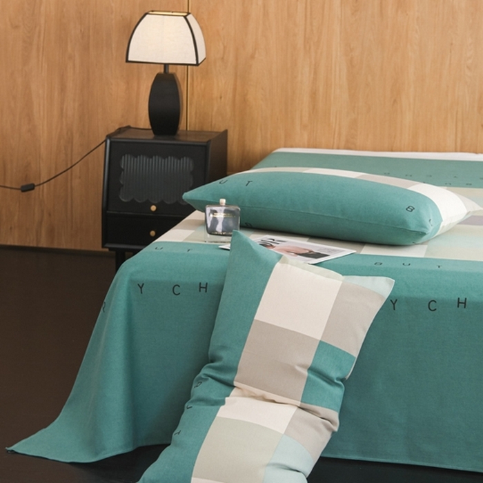 91家纺网 家纺一手货源 找家纺 慕绸家纺（原萌宝老粗布厂家） 2025新款老粗布老帆布空调软凉席原棉粗纱系列床单三件套 绿格先生