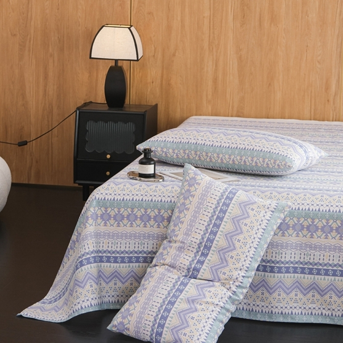 91家纺网 家纺一手货源 找家纺 慕绸家纺（原萌宝老粗布厂家） 2025新款老粗布老帆布空调软凉席原棉粗纱系列床单三件套 圣托里尼