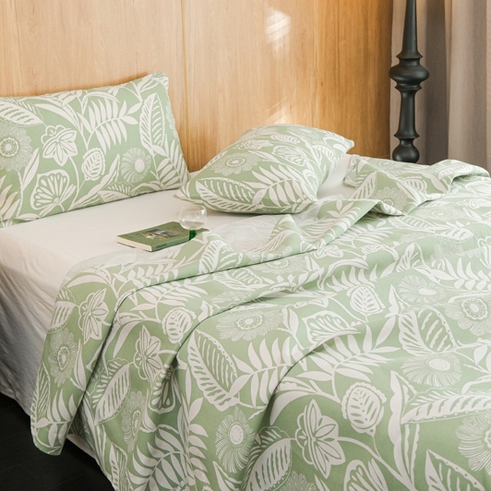 91家纺网 家纺一手货源 找家纺 慕绸家纺（原萌宝老粗布厂家） 2025新款老粗布老帆布空调软凉席原棉粗纱系列床单三件套 叶相思