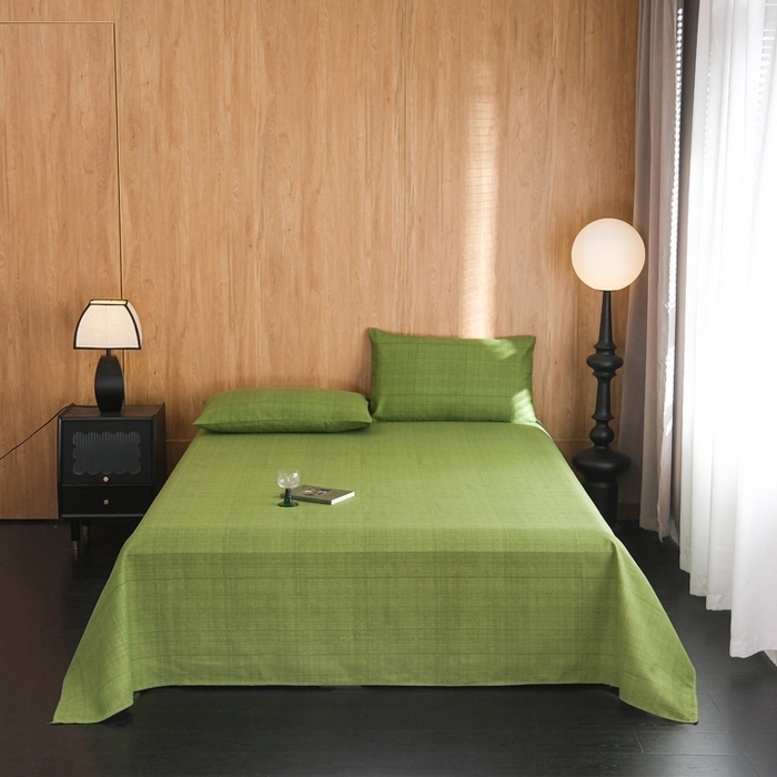 91家纺网 家纺一手货源 找家纺 慕绸家纺（原萌宝老粗布厂家） 2025新款老粗布老帆布空调软凉席原棉粗纱系列床单三件套 抹茶绿