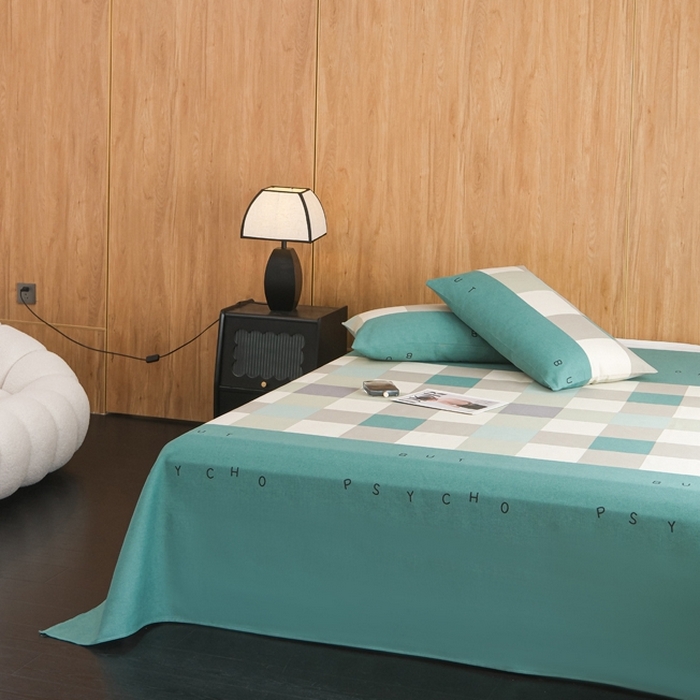 91家纺网 家纺一手货源 找家纺 慕绸家纺（原萌宝老粗布厂家） 2025新款老粗布老帆布空调软凉席原棉粗纱系列床单三件套 绿格先生