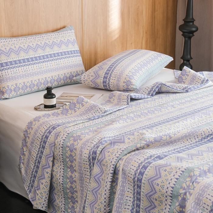 91家纺网 家纺一手货源 找家纺 慕绸家纺（原萌宝老粗布厂家） 2025新款老粗布老帆布空调软凉席原棉粗纱系列床单三件套 圣托里尼