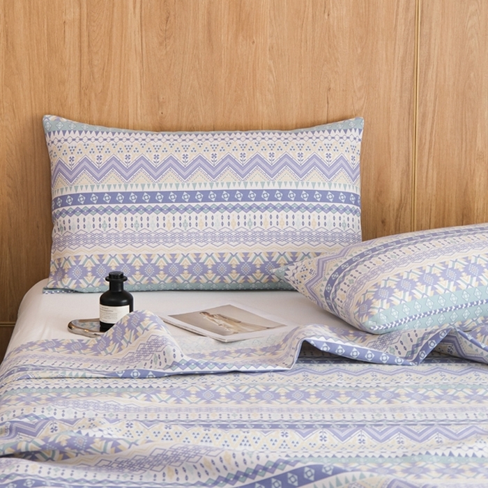 91家纺网 家纺一手货源 找家纺 慕绸家纺（原萌宝老粗布厂家） 2025新款老粗布老帆布空调软凉席原棉粗纱系列床单三件套 圣托里尼