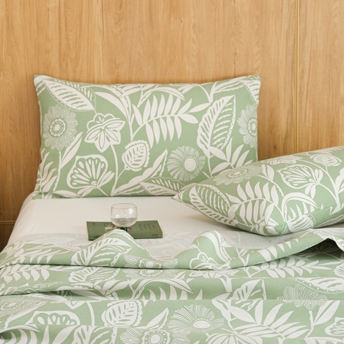 91家纺网 家纺一手货源 找家纺 慕绸家纺（原萌宝老粗布厂家） 2025新款老粗布老帆布空调软凉席原棉粗纱系列床单三件套 叶相思