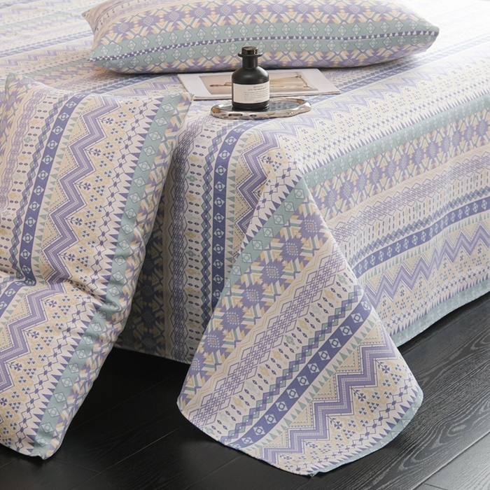 91家纺网 家纺一手货源 找家纺 慕绸家纺（原萌宝老粗布厂家） 2025新款老粗布老帆布空调软凉席原棉粗纱系列床单三件套 圣托里尼