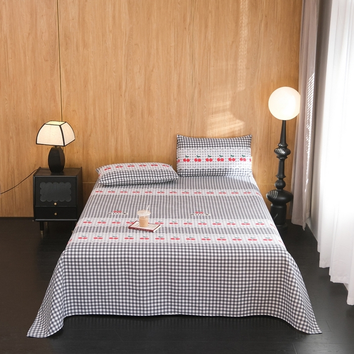 91家纺网 家纺一手货源 找家纺 慕绸家纺（原萌宝老粗布厂家） 2025新款老粗布老帆布空调软凉席原棉粗纱系列床单三件套 樱桃格