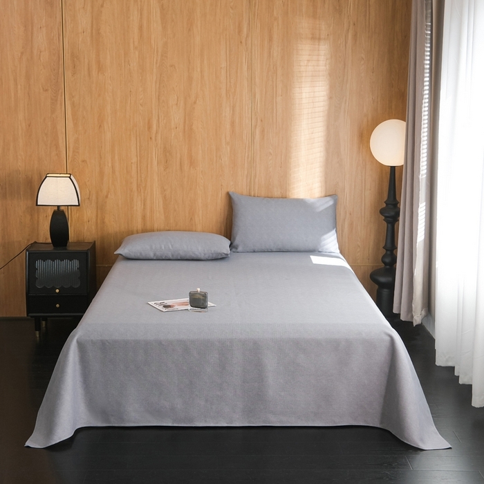 91家纺网 家纺一手货源 找家纺 慕绸家纺（原萌宝老粗布厂家） 2025新款老粗布老帆布空调软凉席原棉粗纱系列床单三件套 冰川灰