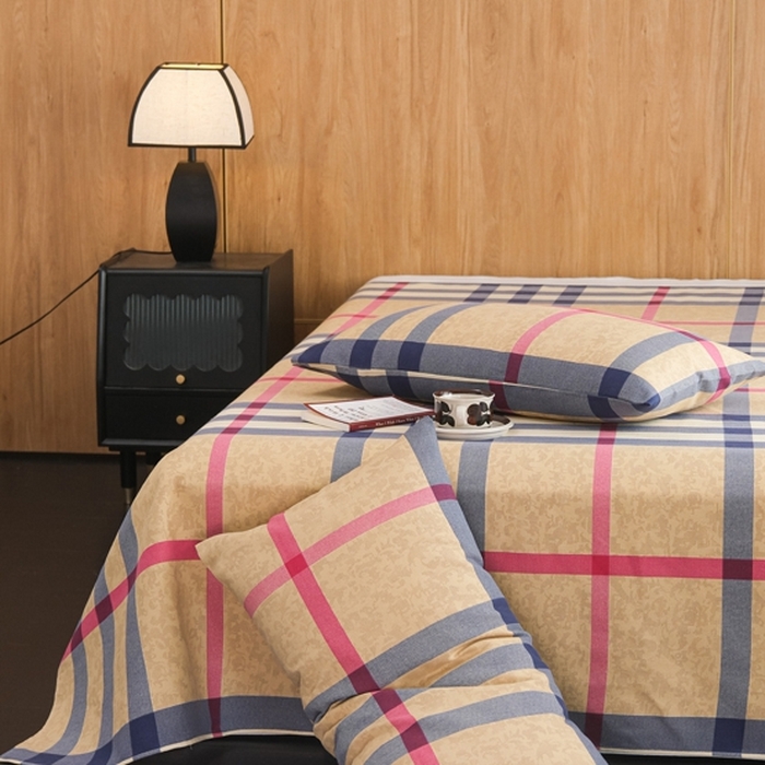 91家纺网 家纺一手货源 找家纺 慕绸家纺（原萌宝老粗布厂家） 2025新款老粗布老帆布空调软凉席原棉粗纱系列床单三件套 英伦时尚