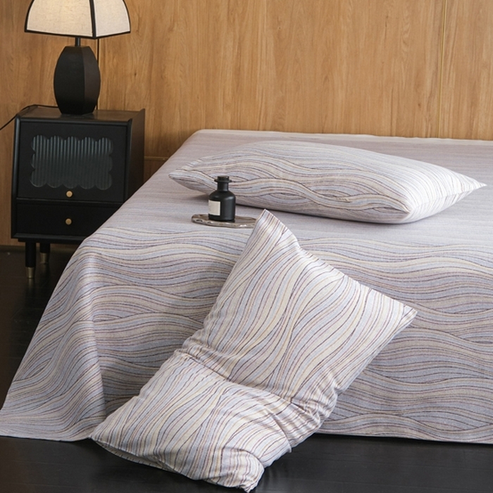 91家纺网 家纺一手货源 找家纺 慕绸家纺（原萌宝老粗布厂家） 2025新款老粗布老帆布空调软凉席原棉粗纱系列床单三件套 律动