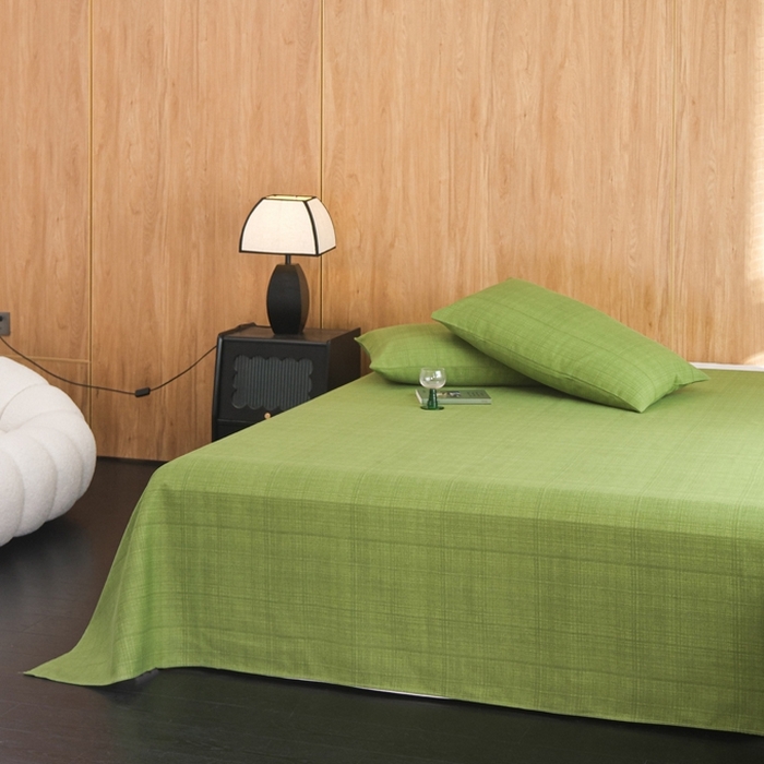 91家纺网 家纺一手货源 找家纺 慕绸家纺（原萌宝老粗布厂家） 2025新款老粗布老帆布空调软凉席原棉粗纱系列床单三件套 抹茶绿