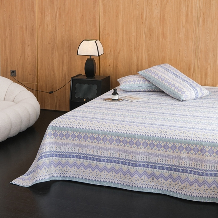 91家纺网 家纺一手货源 找家纺 慕绸家纺（原萌宝老粗布厂家） 2025新款老粗布老帆布空调软凉席原棉粗纱系列床单三件套 圣托里尼