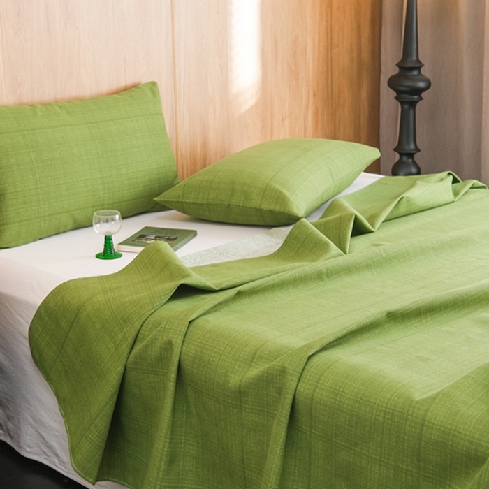 91家纺网 家纺一手货源 找家纺 慕绸家纺（原萌宝老粗布厂家） 2025新款老粗布老帆布空调软凉席原棉粗纱系列床单三件套 抹茶绿