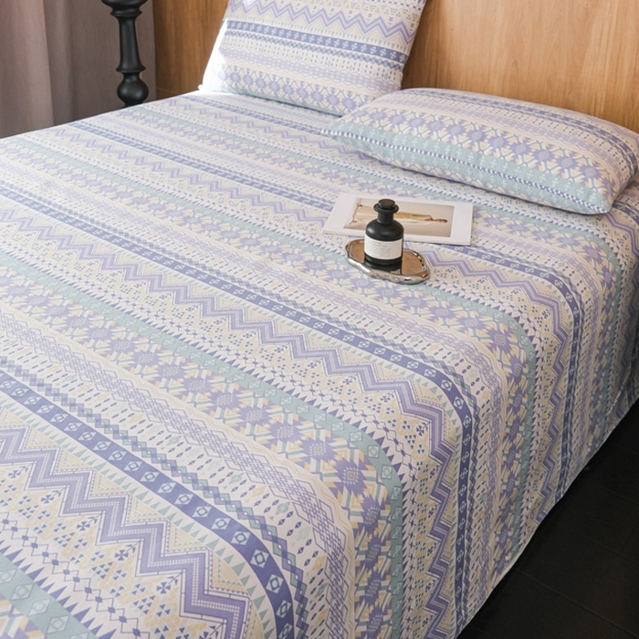 91家纺网 家纺一手货源 找家纺 慕绸家纺（原萌宝老粗布厂家） 2025新款老粗布老帆布空调软凉席原棉粗纱系列床单三件套 圣托里尼