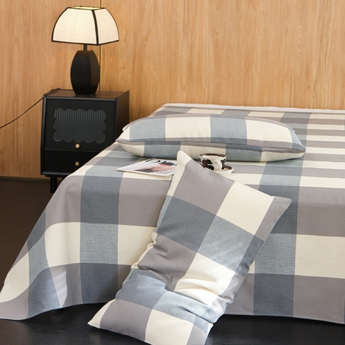 91家纺网 家纺一手货源 找家纺 慕绸家纺（原萌宝老粗布厂家） 2025新款老粗布老帆布空调软凉席原棉粗纱系列床单三件套 苏格蓝