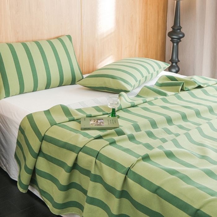 91家纺网 家纺一手货源 找家纺 慕绸家纺（原萌宝老粗布厂家） 2025新款老粗布老帆布空调软凉席原棉粗纱系列床单三件套 冰美式绿