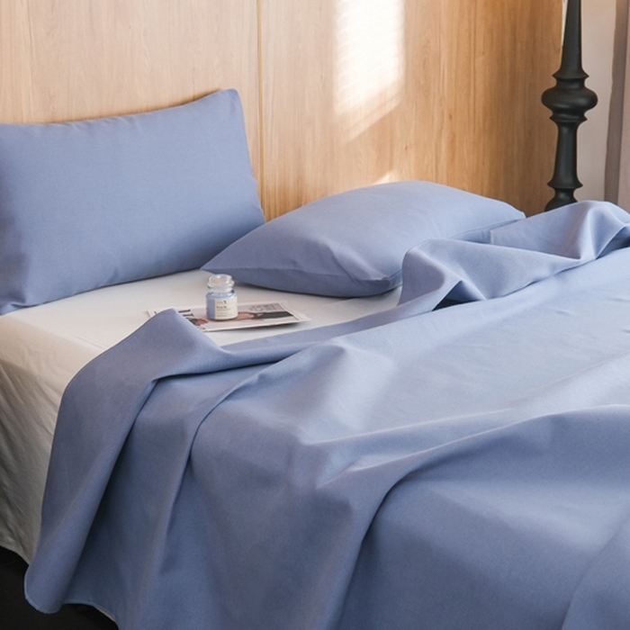 91家纺网 家纺一手货源 找家纺 慕绸家纺（原萌宝老粗布厂家） 2025新款老粗布老帆布空调软凉席原棉粗纱系列床单三件套 冰岛蓝