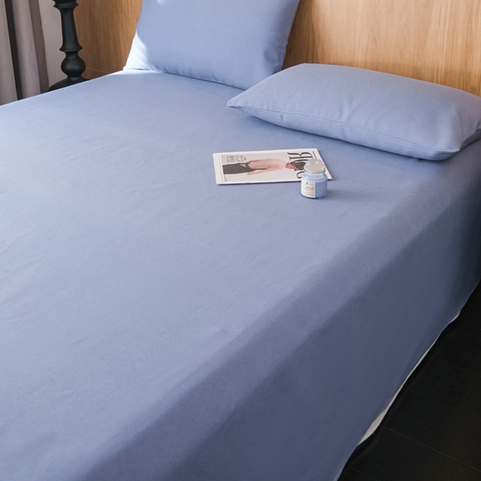 91家纺网 家纺一手货源 找家纺 慕绸家纺（原萌宝老粗布厂家） 2025新款老粗布老帆布空调软凉席原棉粗纱系列床单三件套 冰岛蓝