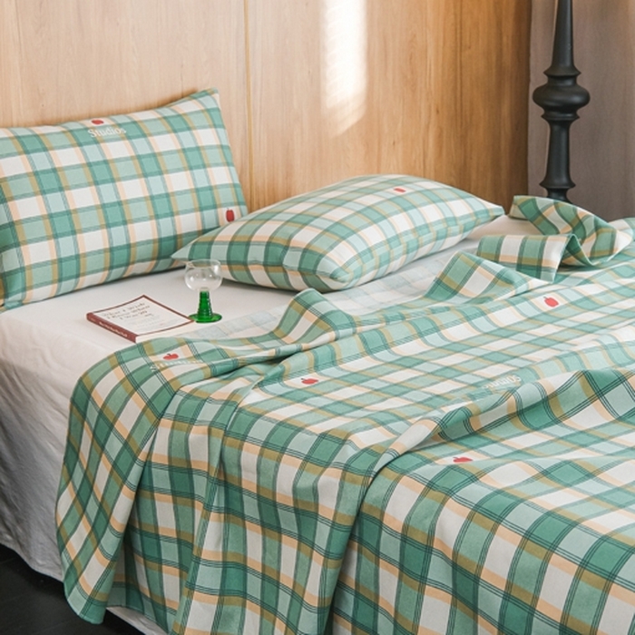 91家纺网 家纺一手货源 找家纺 慕绸家纺（原萌宝老粗布厂家） 2025新款老粗布老帆布空调软凉席原棉粗纱系列床单三件套 富士格