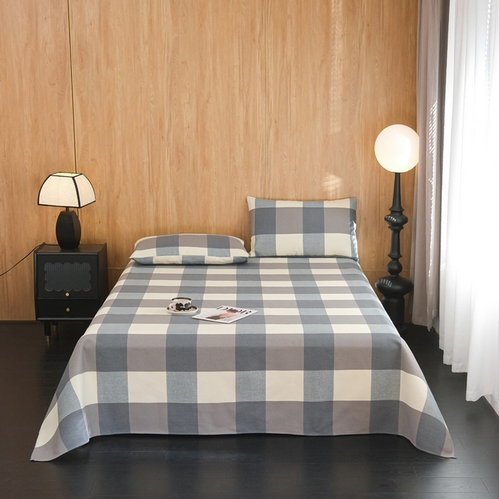 91家纺网 家纺一手货源 找家纺 慕绸家纺（原萌宝老粗布厂家） 2025新款老粗布老帆布空调软凉席原棉粗纱系列床单三件套 苏格蓝