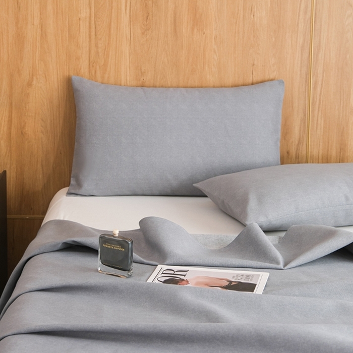 91家纺网 家纺一手货源 找家纺 慕绸家纺（原萌宝老粗布厂家） 2025新款老粗布老帆布空调软凉席原棉粗纱系列床单三件套 冰川灰