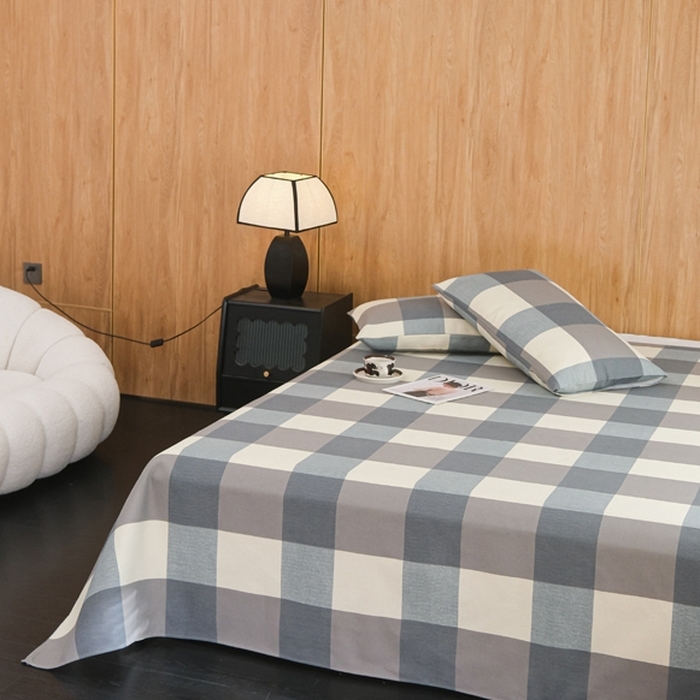 91家纺网 家纺一手货源 找家纺 慕绸家纺（原萌宝老粗布厂家） 2025新款老粗布老帆布空调软凉席原棉粗纱系列床单三件套 苏格蓝