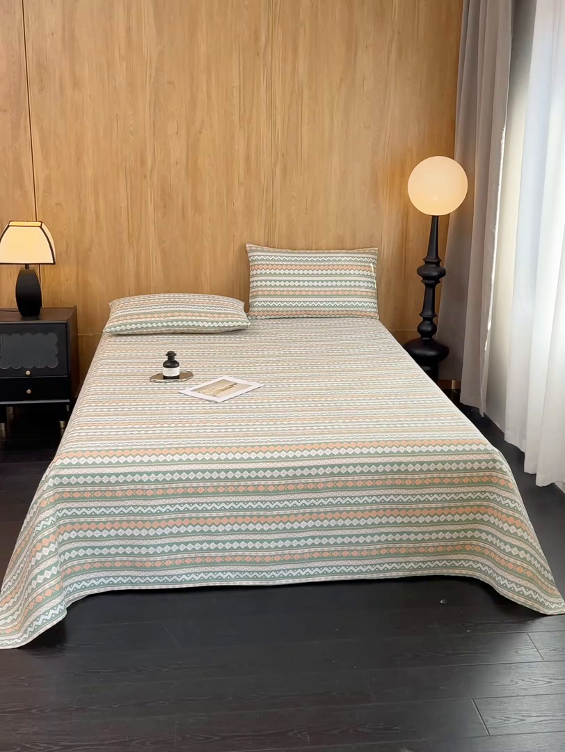 91家纺网 家纺一手货源 找家纺 慕绸家纺（原萌宝老粗布厂家） 2025新款老粗布老帆布空调软凉席原棉粗纱系列床单三件套 米亚