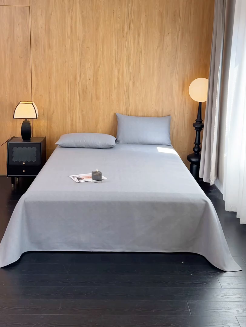 91家纺网 家纺一手货源 找家纺 慕绸家纺（原萌宝老粗布厂家） 2025新款老粗布老帆布空调软凉席原棉粗纱系列床单三件套 冰川灰