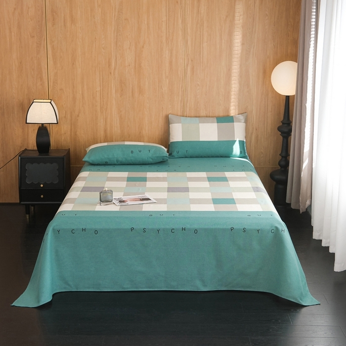 91家纺网 家纺一手货源 找家纺 慕绸家纺（原萌宝老粗布厂家） 2025新款老粗布老帆布空调软凉席原棉粗纱系列床单三件套 绿格先生