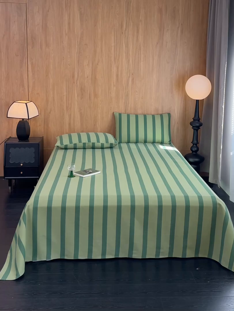 91家纺网 家纺一手货源 找家纺 慕绸家纺（原萌宝老粗布厂家） 2025新款老粗布老帆布空调软凉席原棉粗纱系列床单三件套 冰美式绿