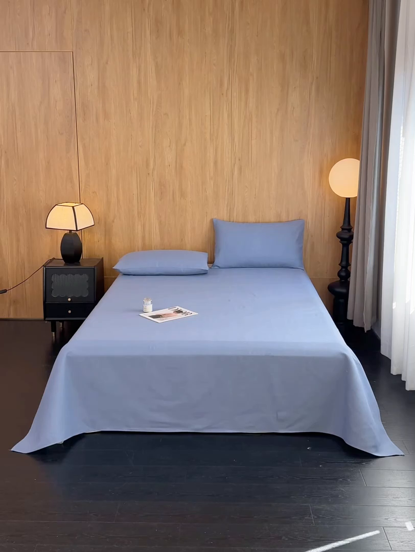 91家纺网 家纺一手货源 找家纺 慕绸家纺（原萌宝老粗布厂家） 2025新款老粗布老帆布空调软凉席原棉粗纱系列床单三件套 冰岛蓝