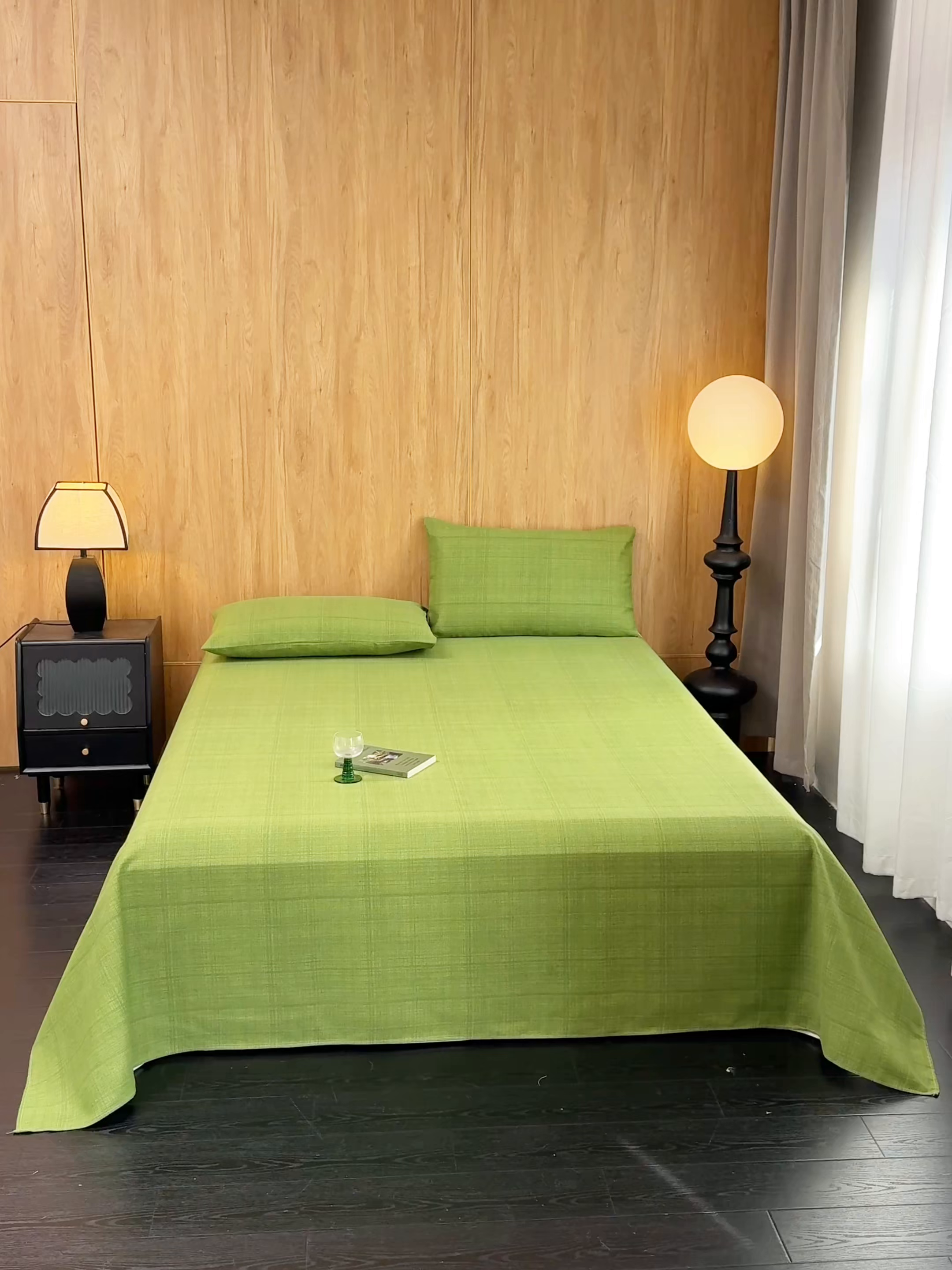 91家纺网 家纺一手货源 找家纺 慕绸家纺（原萌宝老粗布厂家） 2025新款老粗布老帆布空调软凉席原棉粗纱系列床单三件套 抹茶绿