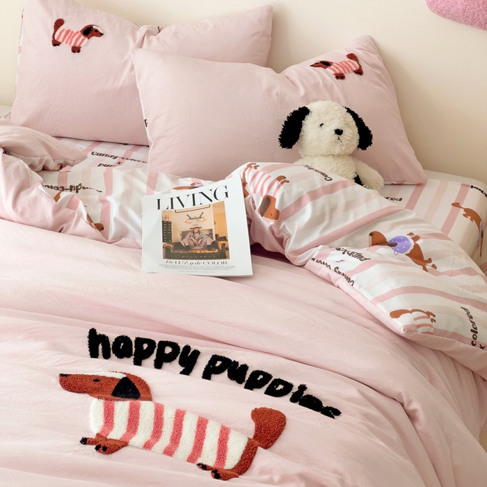 91家纺网 家纺一手货源 找家纺 梧桐家居 2025新款水洗云朵棉毛巾绣印花加绣花系列四件套 卡其诺