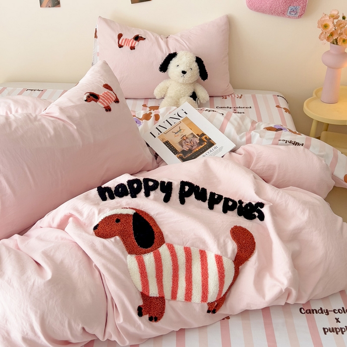 91家纺网 家纺一手货源 找家纺 梧桐家居 2025新款水洗云朵棉毛巾绣印花加绣花系列四件套 卡其诺