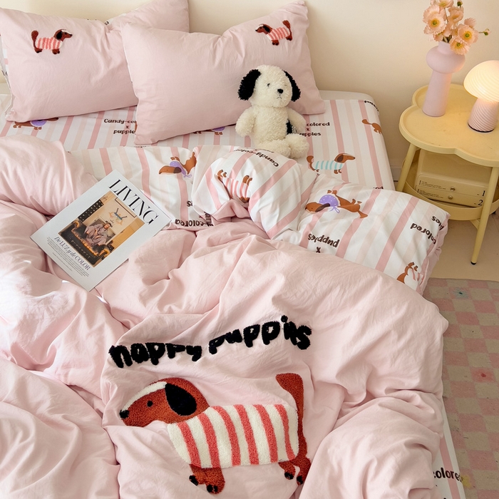 91家纺网 家纺一手货源 找家纺 梧桐家居 2025新款水洗云朵棉毛巾绣印花加绣花系列四件套 卡其诺