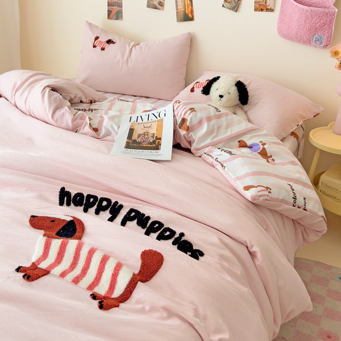 91家纺网 家纺一手货源 找家纺 梧桐家居 2025新款水洗云朵棉毛巾绣印花加绣花系列四件套 卡其诺