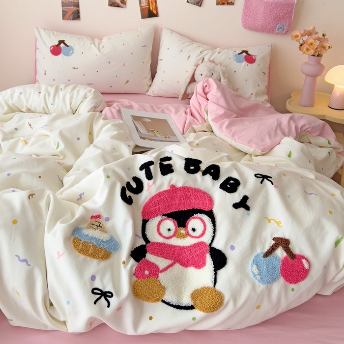 91家纺网 家纺一手货源 找家纺 梧桐家居 2025新款水洗云朵棉毛巾绣印花加绣花系列四件套 欢乐园