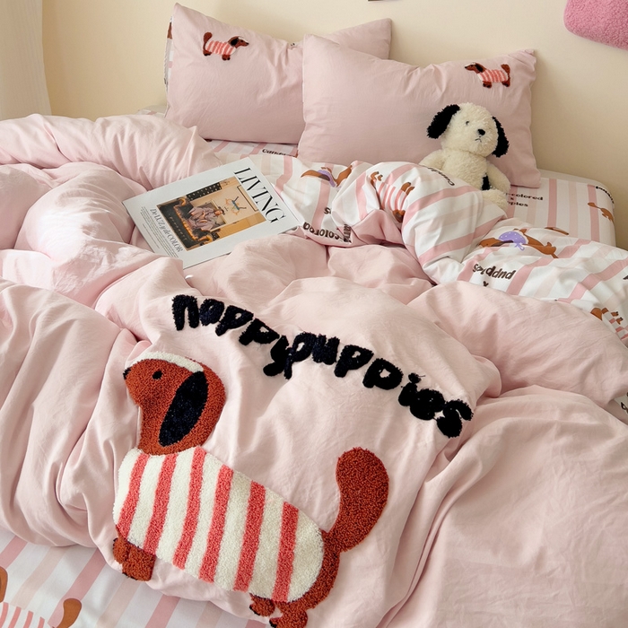 91家纺网 家纺一手货源 找家纺 梧桐家居 2025新款水洗云朵棉毛巾绣印花加绣花系列四件套 卡其诺