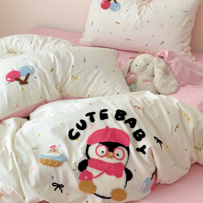 91家纺网 家纺一手货源 找家纺 梧桐家居 2025新款水洗云朵棉毛巾绣印花加绣花系列四件套 欢乐园